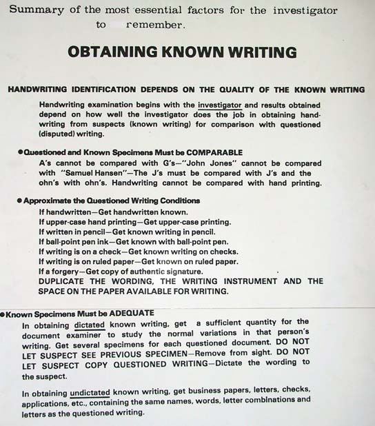 List of rules for obtaining handwriting samples
